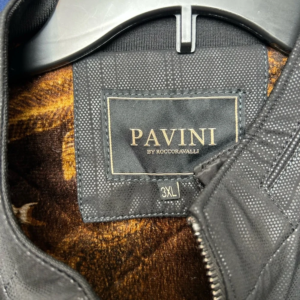 Pavini Men’s‎ Black Faux Leather Bomber Jacket Size 3XL